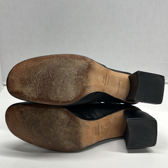 Stuart Weitzman Boots Ankle Booties Leather Square Toe Heeled Zip Black Size 6 - Picture 7 of 10